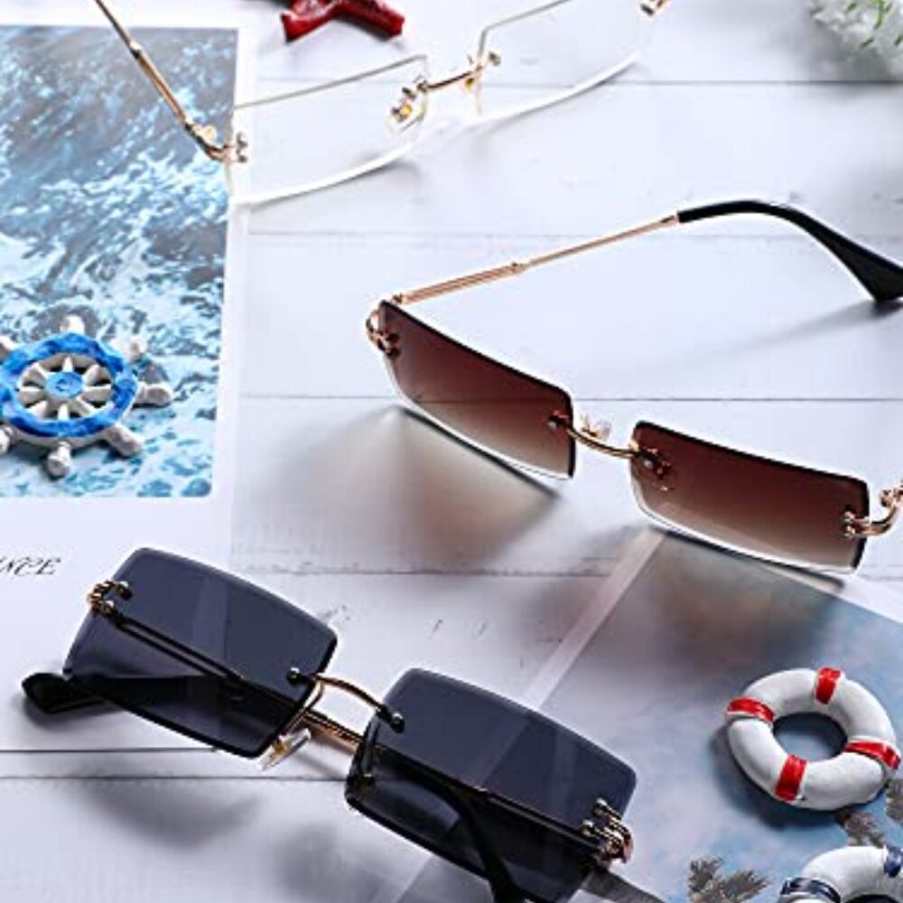 4 Pairs Rimless Rectangle Sunglasses Frameless Sq… - image 5